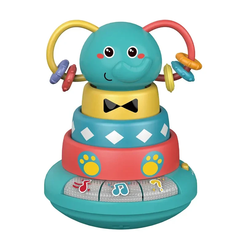 Simulation Multi-Function Learning Musical Electric Baby Products Toys Ring Tumbler Silicone Stacker Toy For Toddlers