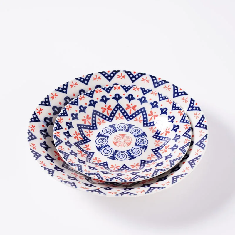 Huilang Round Edge Porcelain Round Dinnerware Set Bohemia Ceramic Dinner Set Dinnerware Porcelain Dishes Porcelain Plate Set