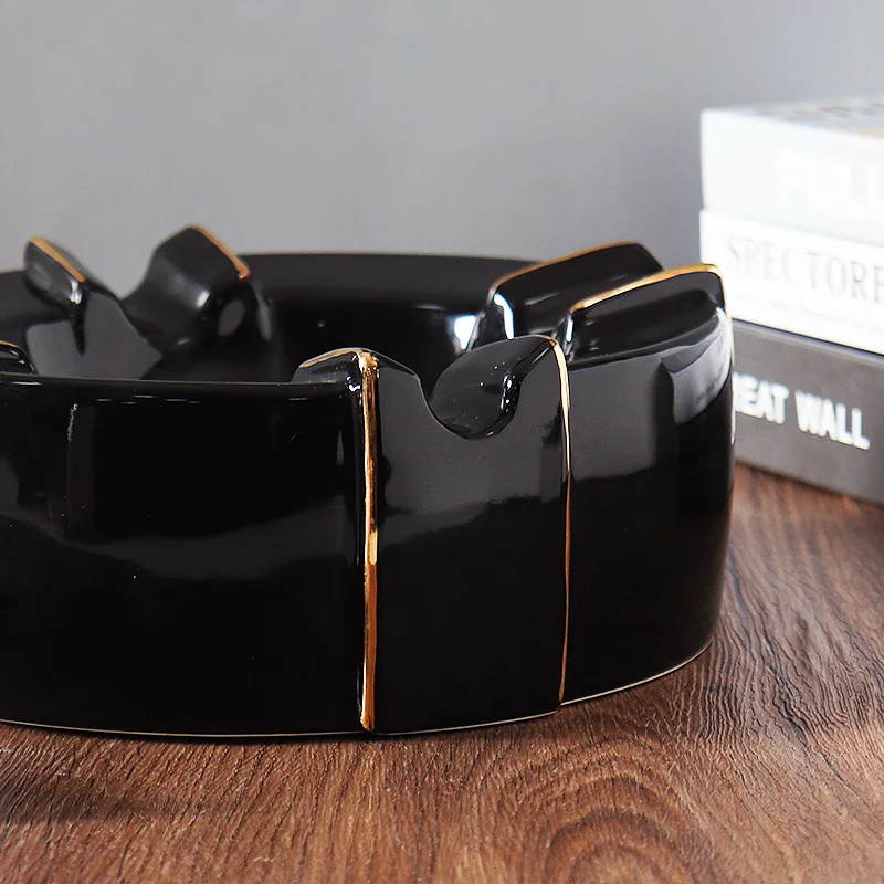 Custom Logo Home Office Hotel Luxury Gold Rim Porcelain Cigarette Ash Tray Large Ceramic Cigar Ashtray