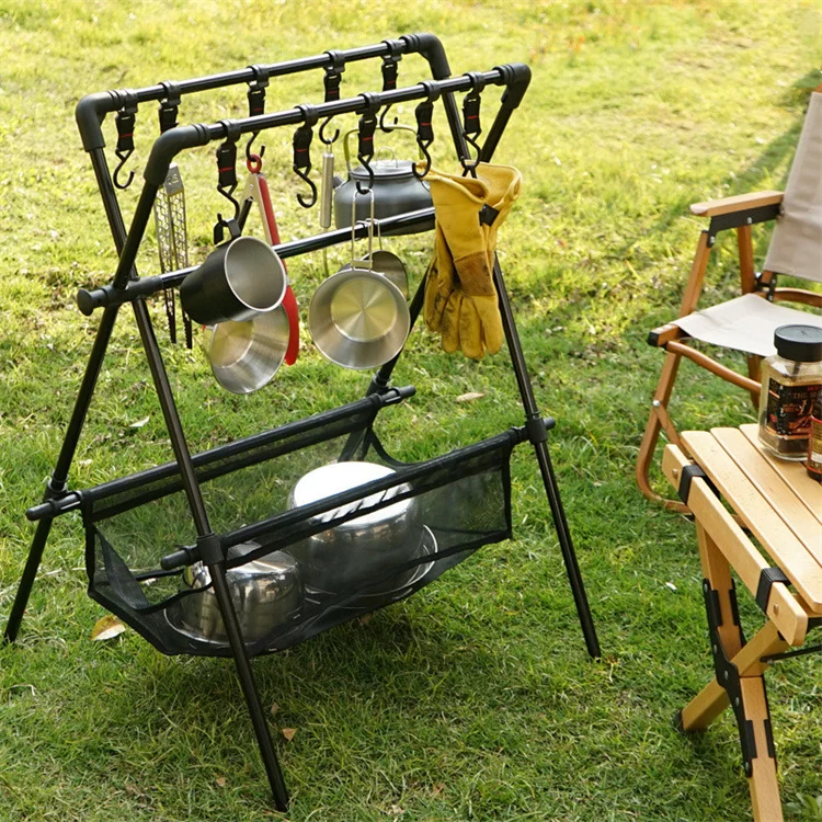 Portable Hanging Cooking Grill Rack Collapsible Multifunction Camping Hanging Rack for Outdoor BBQ Picnic