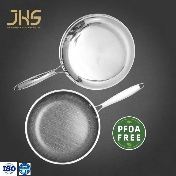 Professional Quality Try-ply Stainless Steel Non Stick Honeycomb 26-30cm Round Frying Pan with Ceramic Coating