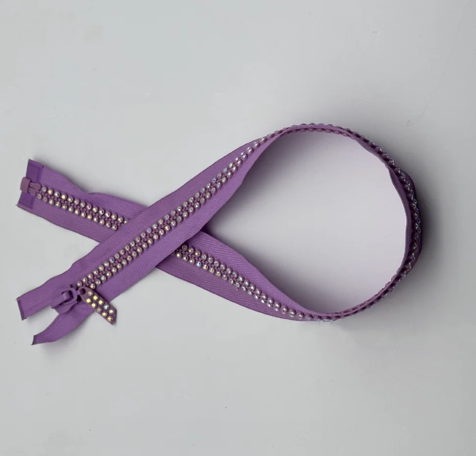 Dawei Wholesale #3 #5 #8 AB Diamond Zipper Rainbow Resin Zipper Close End With Auto Lock