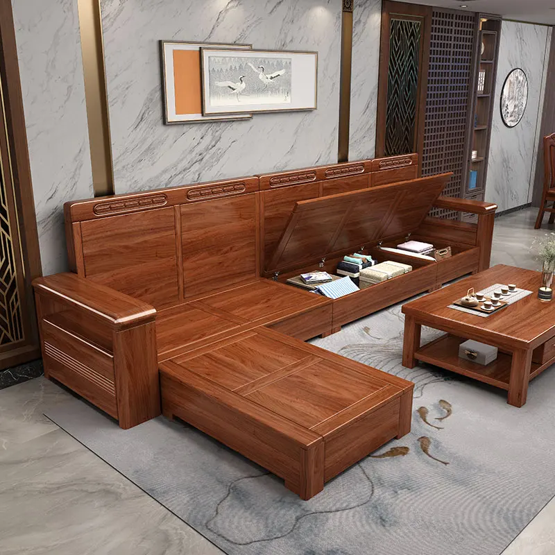 the new High-end Living Room Furniture Chinese Style Solid wooden Frame Fabric chinese sofa