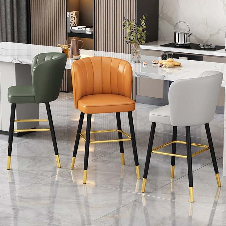 Bar Chairs Nordic Tall Cheap Counter Furniture Gold Metal Leather Back Luxury Kitchen Modern High Stool Bar Chairs For Bar Table