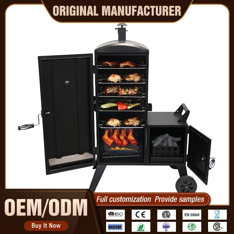 Custom Wide Body 6-Layer Smoker Bbq Grill Two Wheels Vertical Charcoal Barbecue Offset Smoker