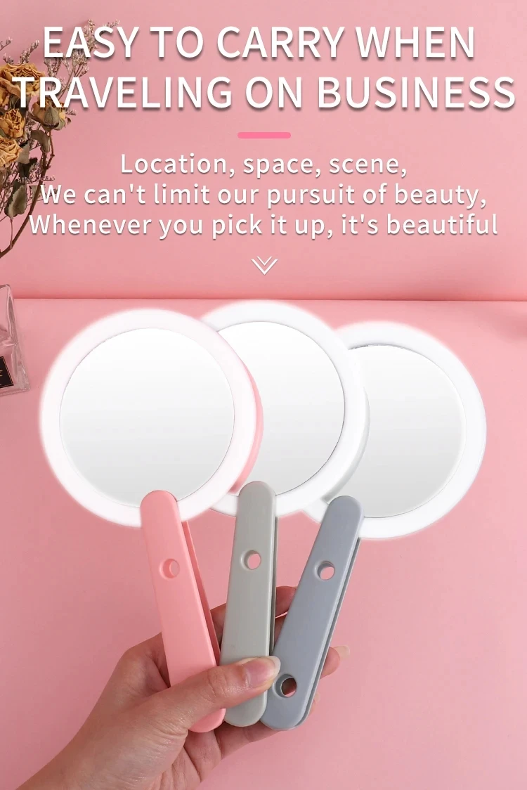 Mini LED Luminous Makeup Mirror Foldable Small Compact Mirror Round Portable USB Handheld Makeup Magnifying Mirrors with Light