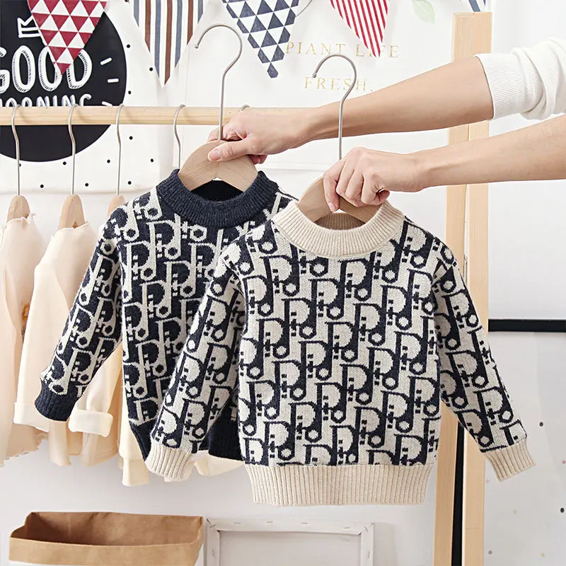 Hot Selling 1-9Y Children Warm Sweater Boutique Kids Clothes Liner Fleeced Fall Winter Boy Knitted Sweater