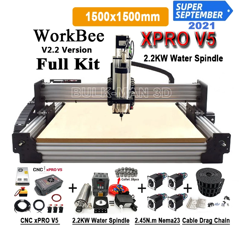 1515 WorkBee CNC Router with xPROV5 GRBL Controller with 2.2KW Water Cooled spindle Engraving Milling Machine Super september