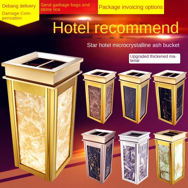 Hotel trash can lobby Vertical hotel corridor Commercial office building elevator entrance large with soot