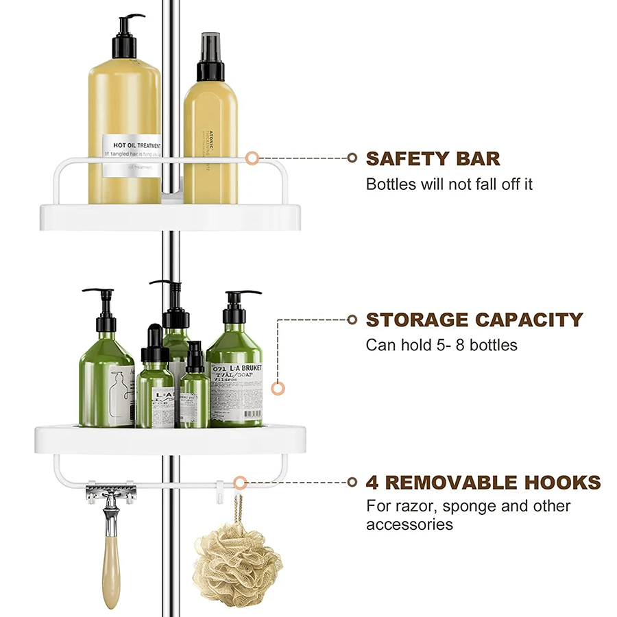 Restroom Floor Standing Bath Rack 4 Tiers Corner Shower Caddy Shelf for Bathroom and Bathtub