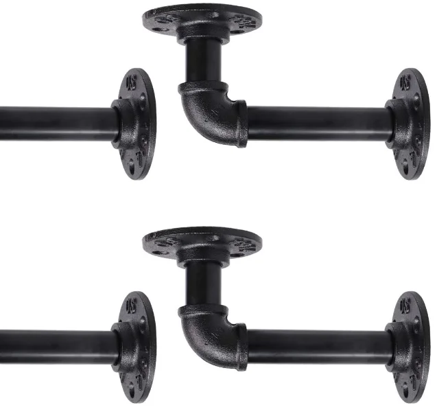 Multiple Sets Hangers of Industrial Style gi Malleable Iron Pipe Fittings Including Flange Elbow Nipples Used in Living Room