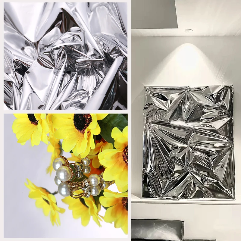 Single-sided silver mirror TPU reflective film fabric Fluorescent waterproof creative soft mirror designer clothing fabric