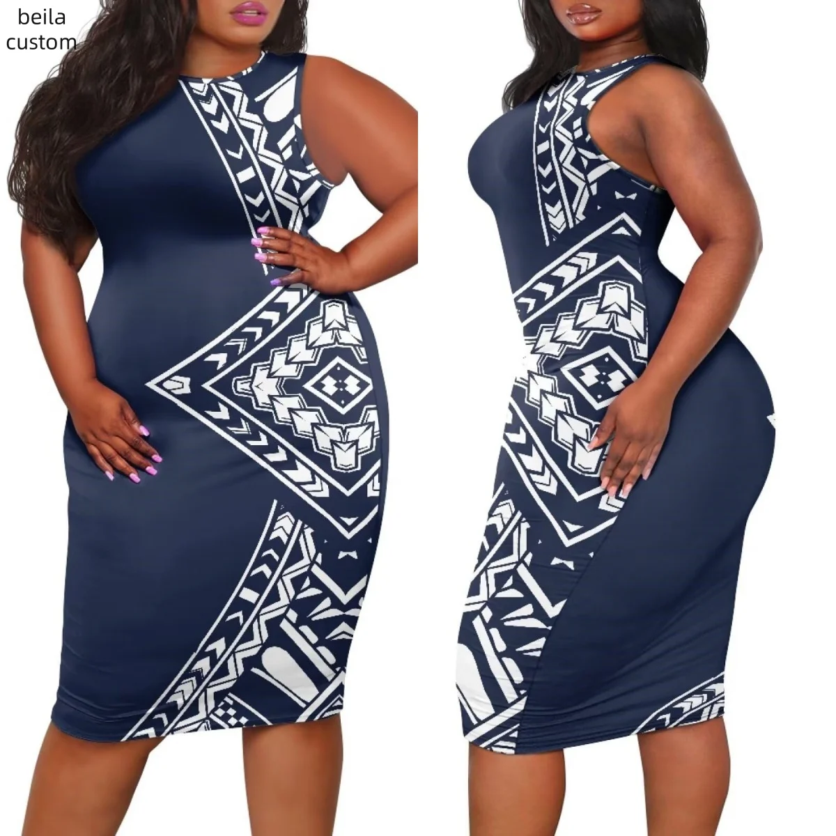 luxury clothes custom polynesian samoan tribal pattern with modern style casual career dress