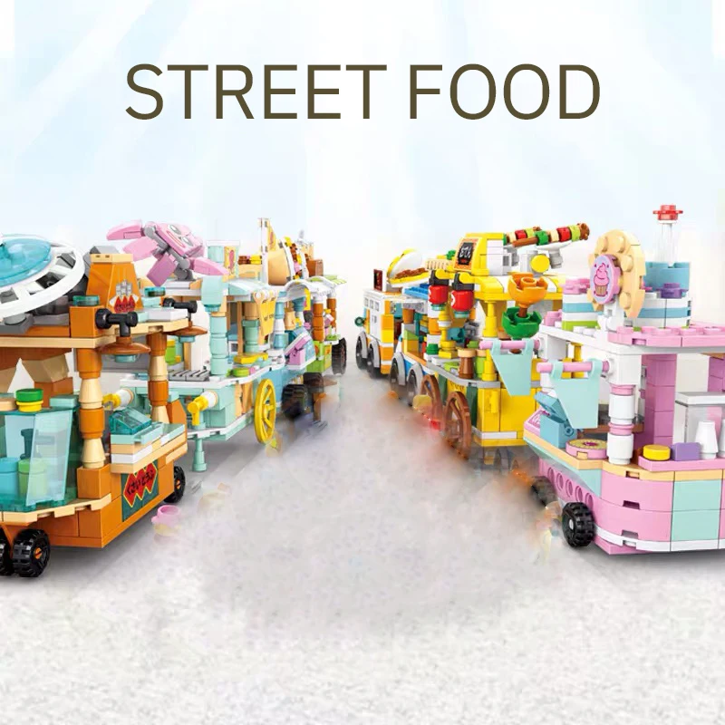 Freshly Squeezed Juice Truck Street View Grill Shop Ice Cream Shop Exquisite Mini Building Blocks Educational Toys