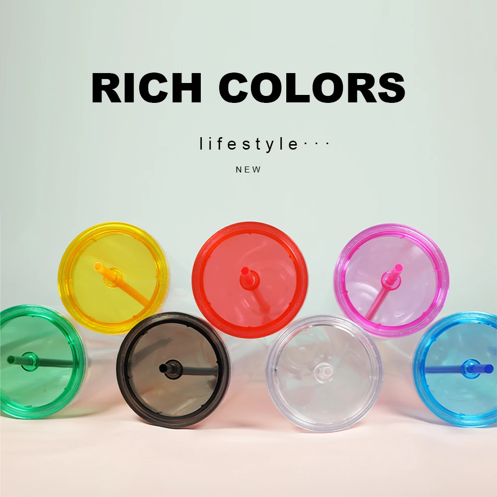 Custom doubled wall clear plastic acryl cup glass double wall tumbler snow globe cups pre drilled