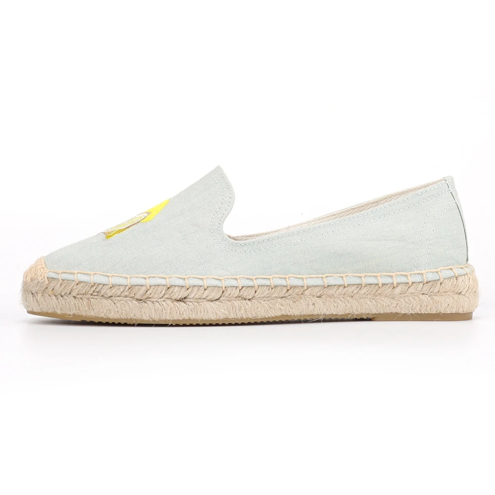 Slip-on well breathable lemon embroidery ladies shoes canvas espadrilles shoes