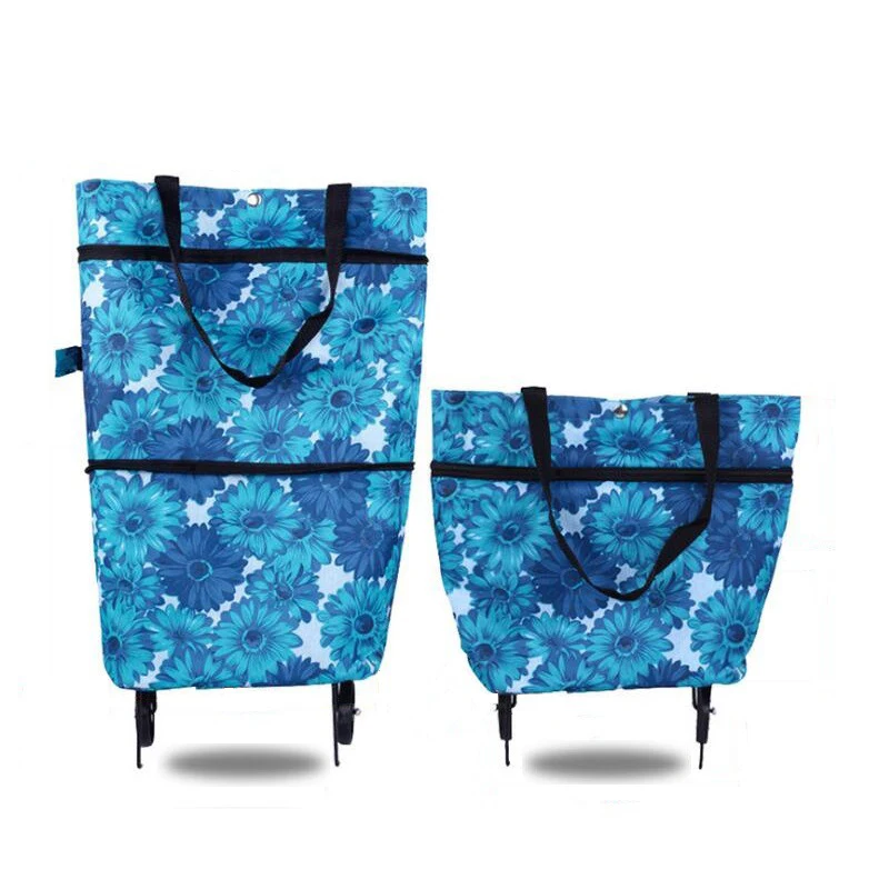 Supermarket Large Capacity Foldable Shopping Trolley Bags Carts Print Aluminium Folding Shopping Cart Hand Trolley Two Wheels