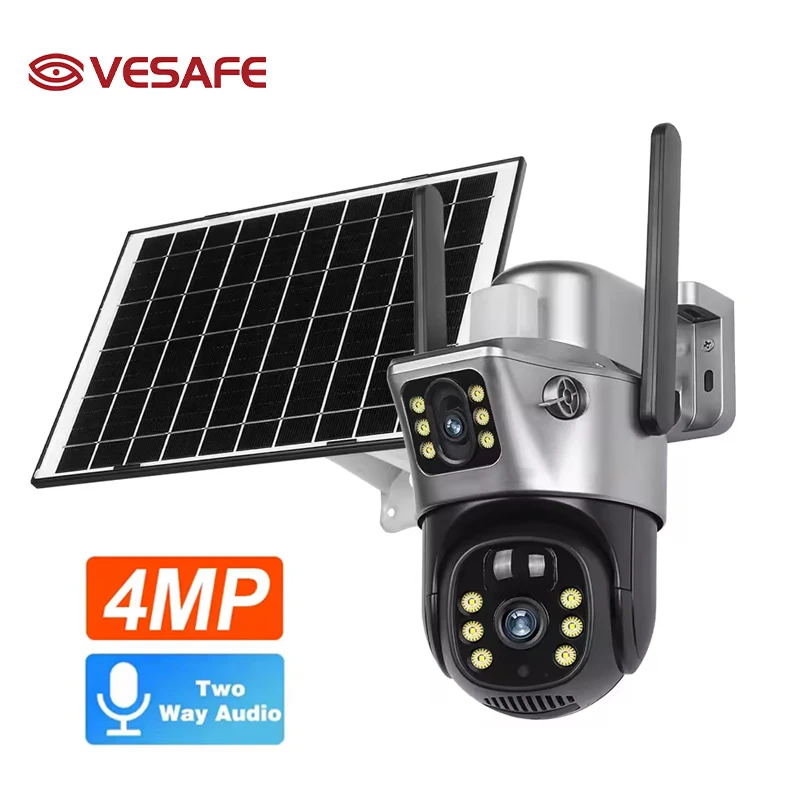 VESAFE V380 Pro Wifi 4g Outdoor Surveillance Dual Lens Dual-Screen Ptz Security Camera Cctv Ai Solar Network Camera