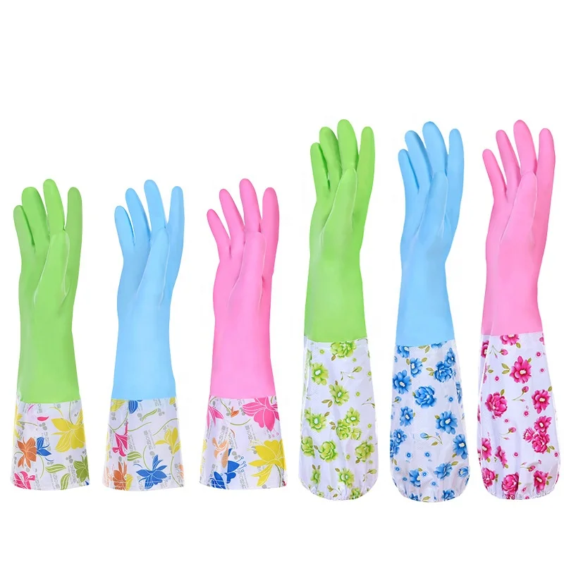 Kitchen dishwashing gloves Car wash laundry waterproof household cleaning gloves Sleeve shark oil rubber gloves wholesale