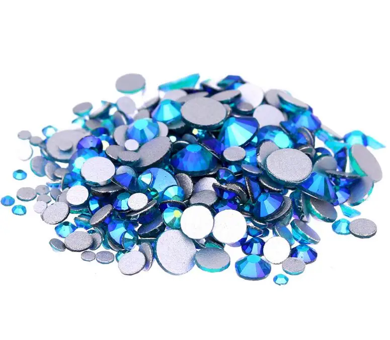 Crystal AB Glass Loose Beads  Non Hotfix Flat Back Rhinestones