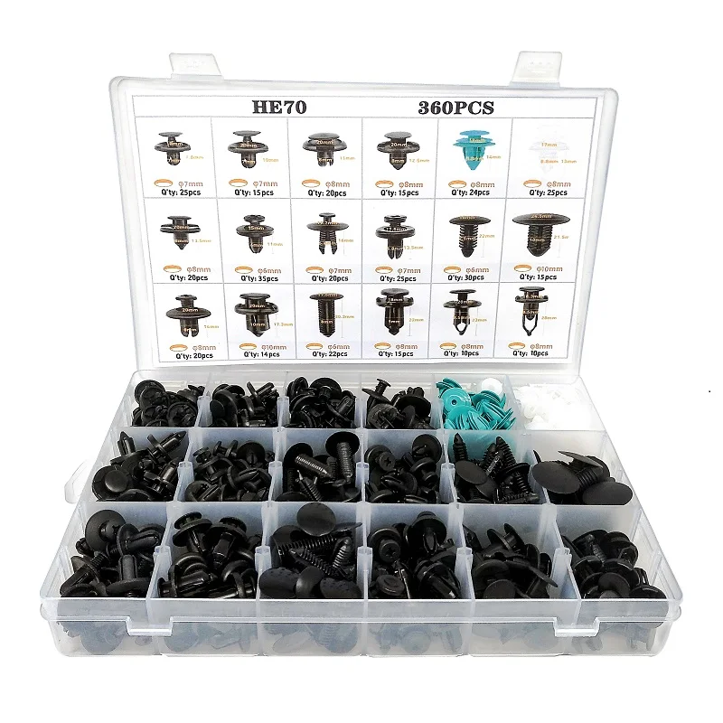 360PCS automobile hybrid fastener bumper fender door plate rivet retainer clamp-push type engine hood fender fastener