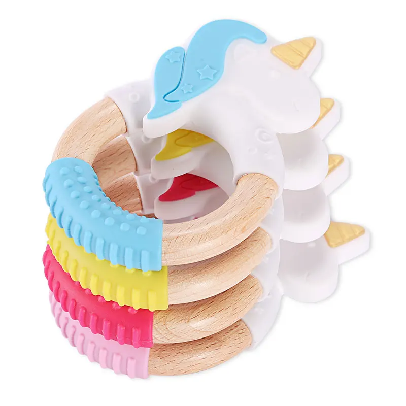 Wholesale Children Safe Shenzhen Wood Chew Ring Silicone Custom Kids Wooden Teether