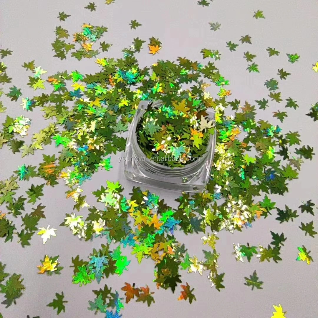 
Christmas cosmetic bulk maple leaf glitter 1 kg sequins flake shapes green glitter makeup nail art mixed colorful laser glitter 