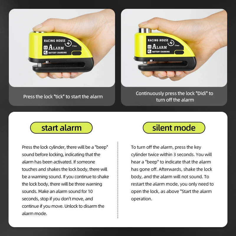 Bicycle Alarm Disc Brake Lock Motorcycle Rechargeable Disc Brake Lock 110 Db Waterproof Security Anti-Theft Mtb Alarm Lock