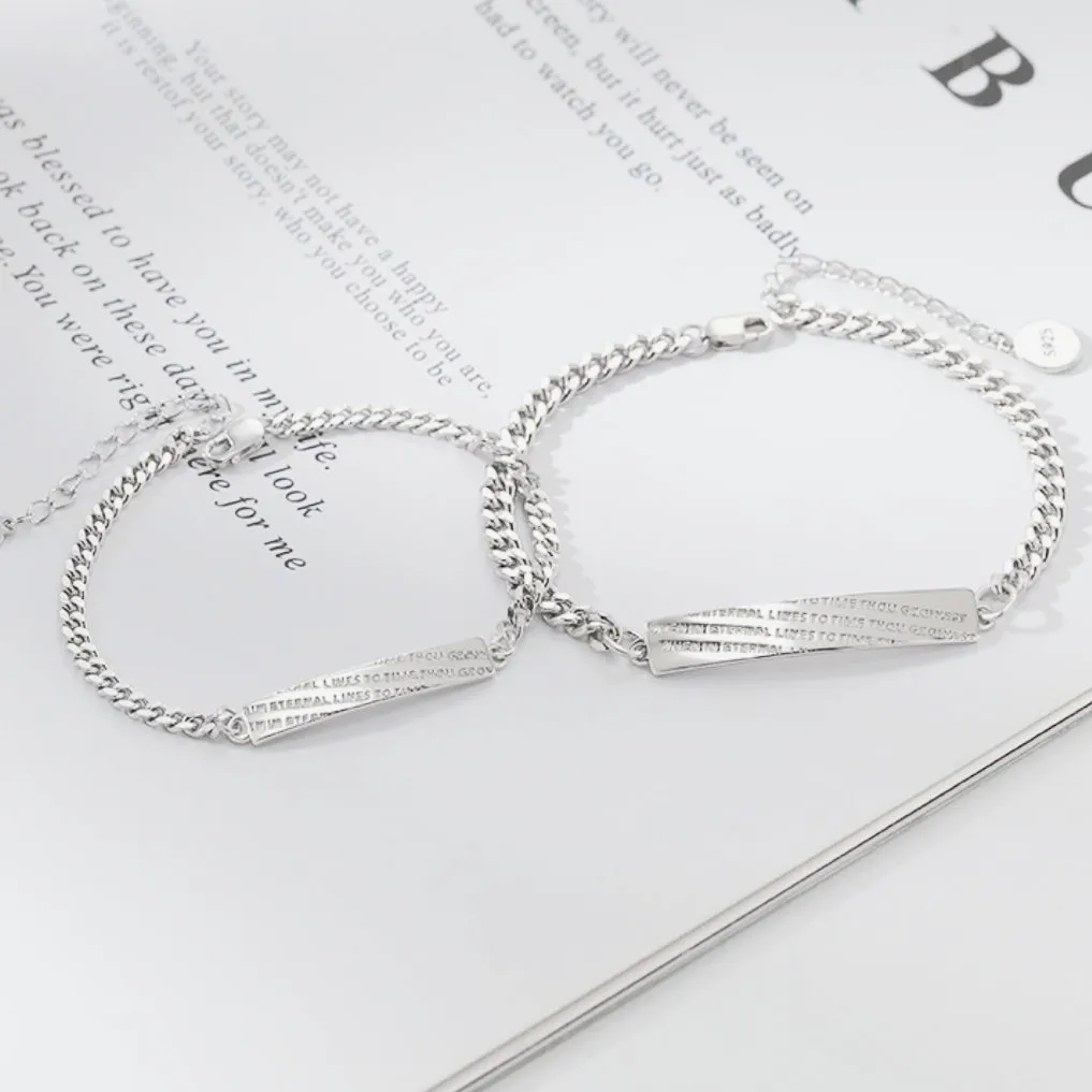 Wholesale fashion couple love jewelry 925 sterling silver square engraving word i miss you couple bracelet