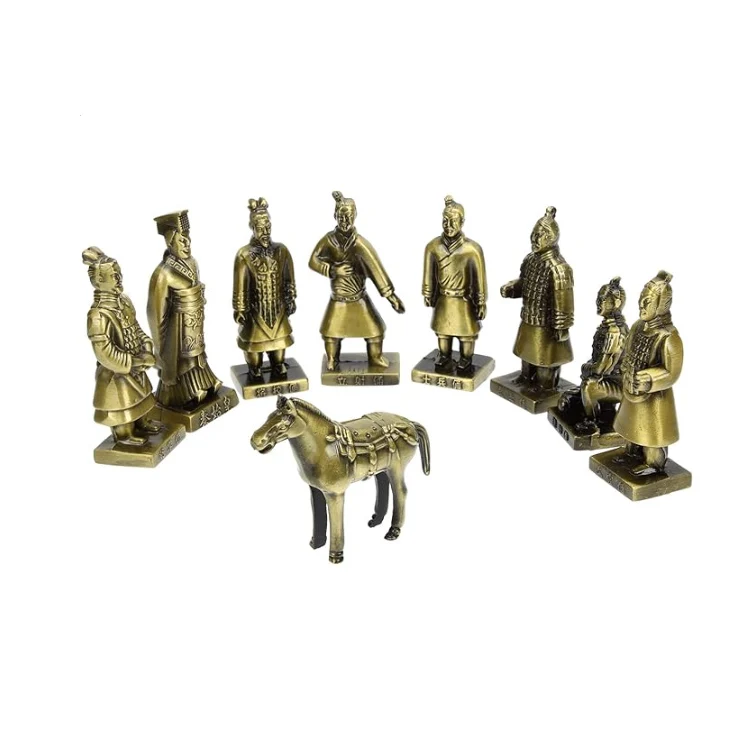 Terracotta Warriors and Horses Desk Decorations Retro Decor Vintage Terracotta Warriors Statue Metal Craft Souvenir Decor