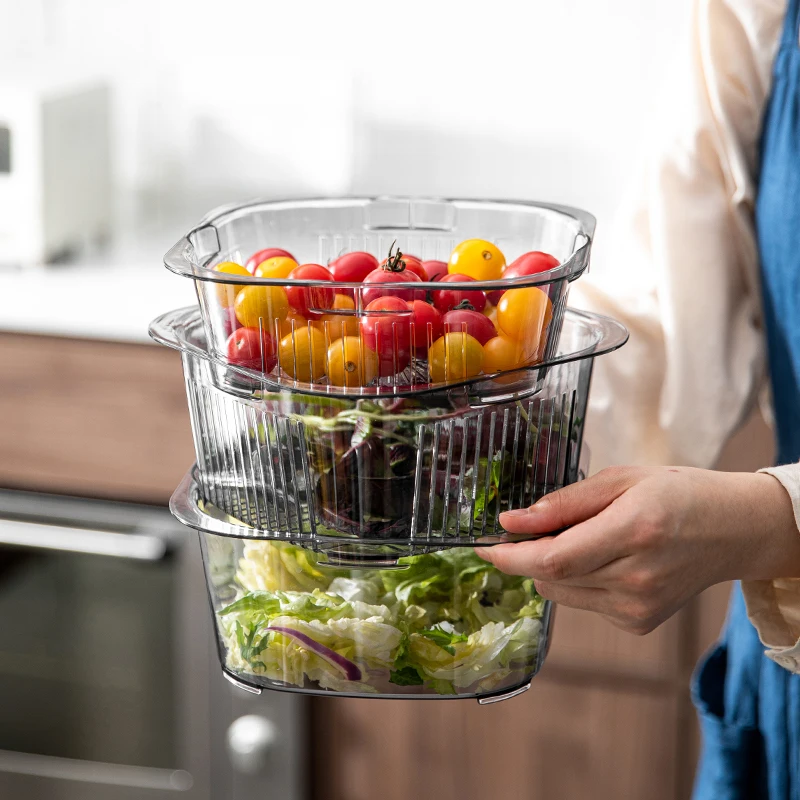 SHIMOYAMA 2 Tier Fruit Veggies Washing and Storage Box Kitchen Accessories Tools Sink Draining Basket Dish Washing Basket