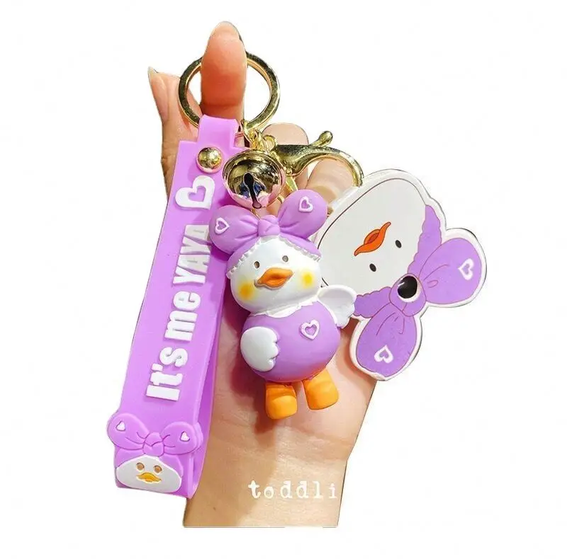 pom XNG 2022 New 3D Cartoon Keychain Resin Handmade Kawaii Red Purple Yellow Duck Keychain For Car Bag Pendant Women gifts Key