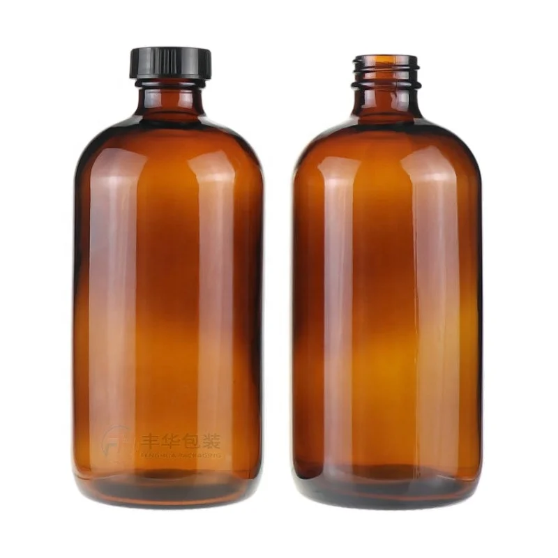 Factory price amber blue clear black 16oz boston round glass bottles with phenolic bakelite lid 500ml boston round bottles