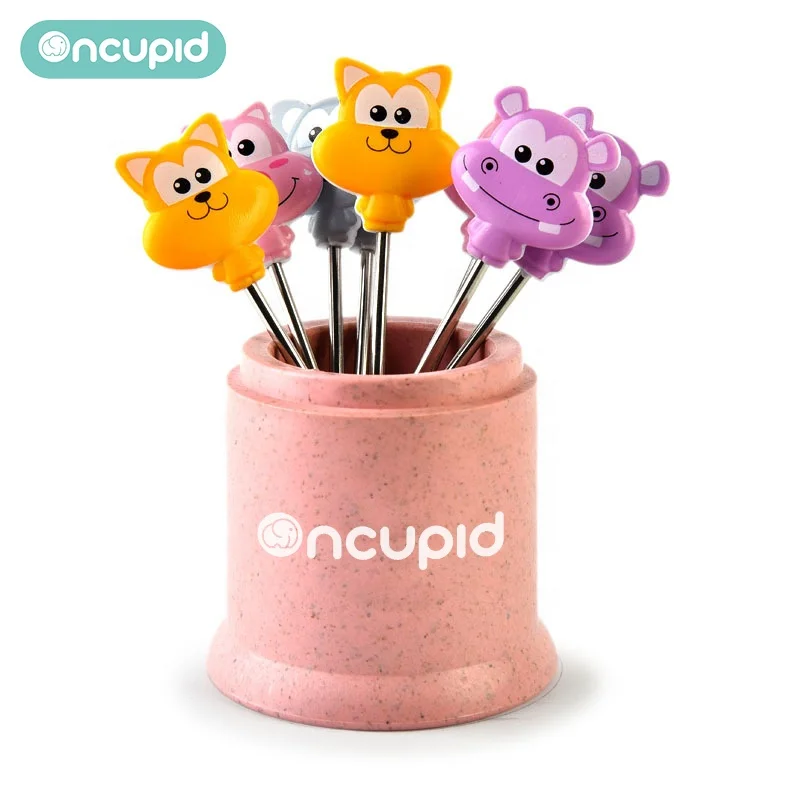 Animal cartoon baby mini fruit picking forks stainless steel 201cute creative children fruit little fork