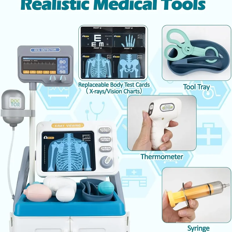 Educational hospital medical trolley cart realistic doctor games play pretend toy