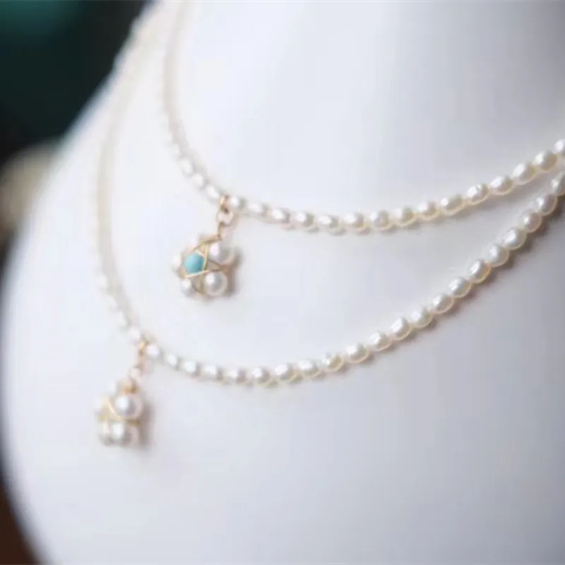 Ожерелье-цепочка из натурального жемчуга с бирюзовым кулоном из натурального жемчуга на заказ ожерелье из натурального пресноводного жемчуга