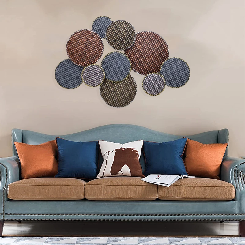 MR 3D Luxury Metal Wall Art Decor Retro Round Lotus Leaf Wall Sculptures Hanging for Home Decorations