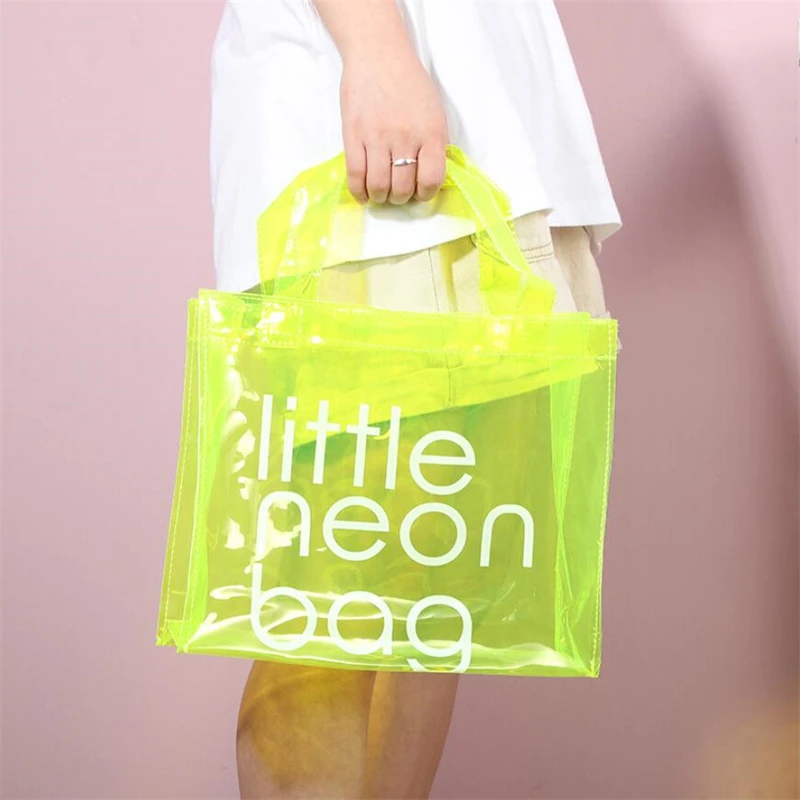 Neon Jelly Color Big PVC Purse Beach Tote Bags for Women Handbags Transparent Fashion