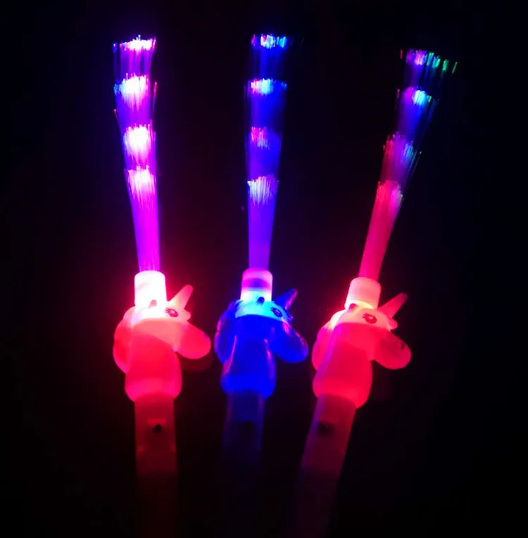 Party Light Up Unicorn Fiber Optic Led Sticks Promotional Flashing Led Unicorn Fiber Optic Stick Wands