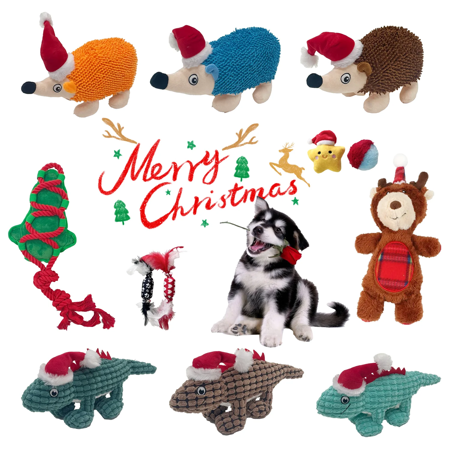 Factory cheap Plush Dog toys for Xmas fun Christmas dog toy collection