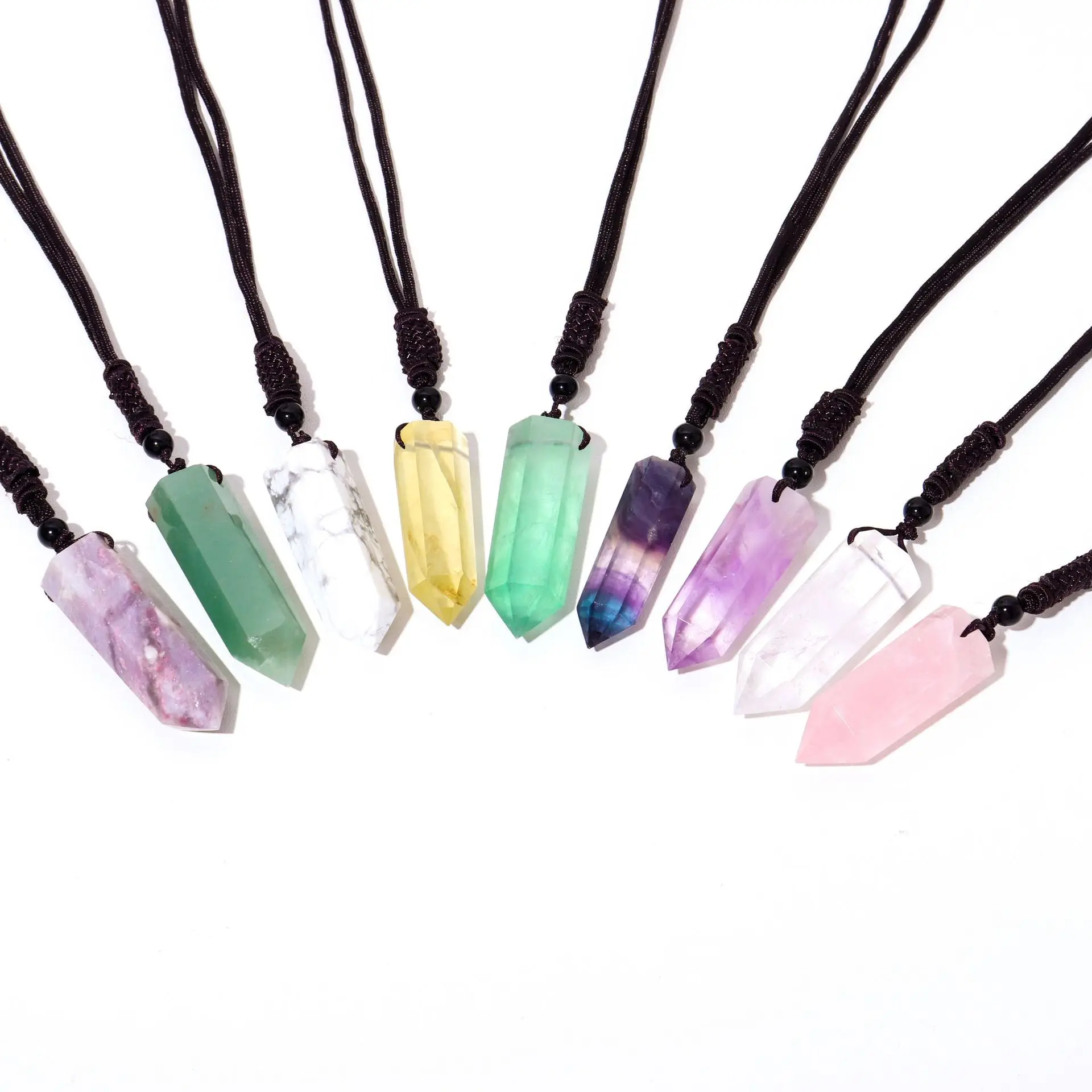 Hot Selling Natural Crystal Column Crystal Agate Birthstone Raw Stone Polished Hexagonal Pendant Diy Crystal Jewelry Necklace