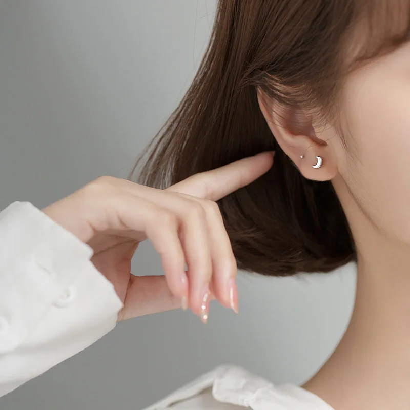 925 Silver Jewelry Screw Back Stud Earrings Hypoallergenic Earrings Stud Moon Stud Earrings