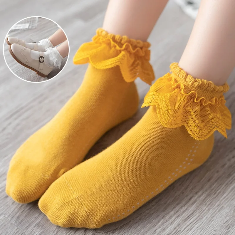 Wholesale Cute Lace Frilly Ankle Socks Toddler Little Girls Princess Ruffle Combed Cotton Socks