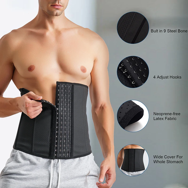 Fat burning back support corset cinturilla mens girdle compression latex waist trainer waist trimmer for men