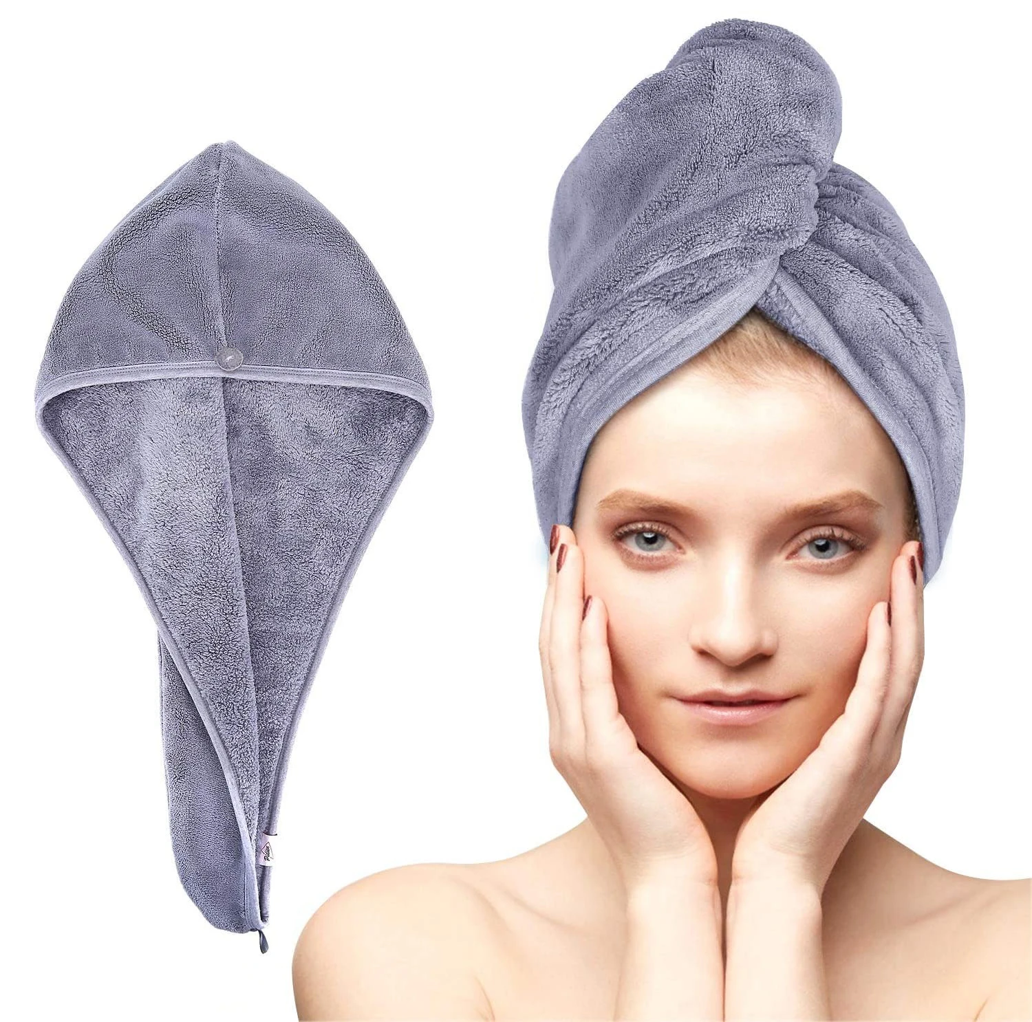 
Custom Logo Microfiber Hair Towel Wrap Super Absorbent Quick Dry Hair Turban for Drying Curly Long Thick Hair Towel  (1600176168962)