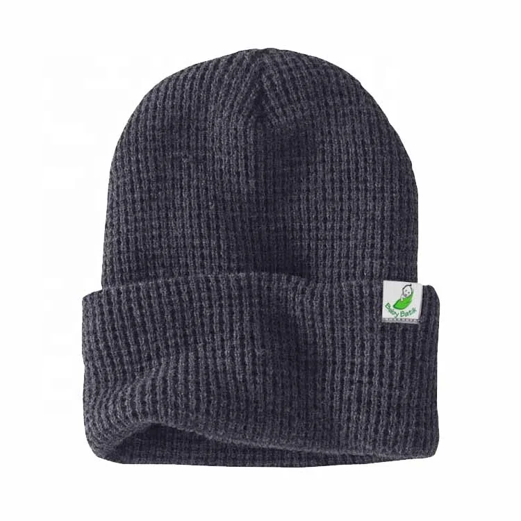 China Manufacture custom logo tag wool  cashmere waffle-knit design beanie hat rolled cuff beanies for men