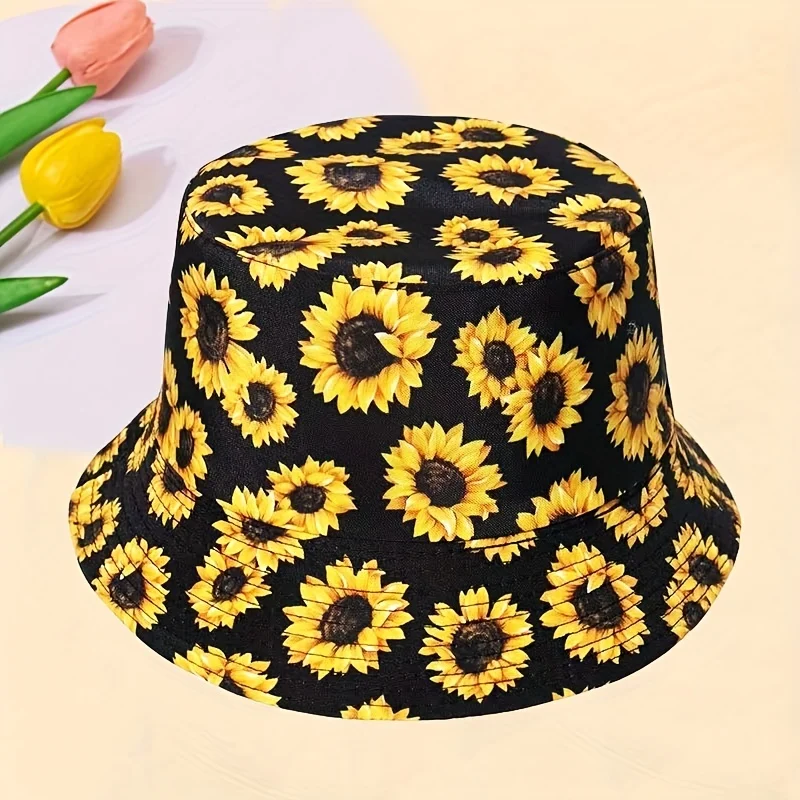 MADESHINE Custom Design Women Men Winter Fisherman Rainbow Reversible Vibrant Sunflower Printed Bucket Hat