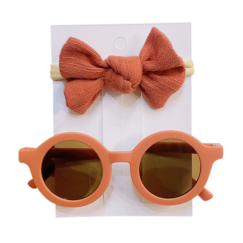 Kids Bow Hairband Glasses Set Solid Color Cute Summer Headband Sunglasses for Baby Girls Hair Accessories Gift 2Pcs