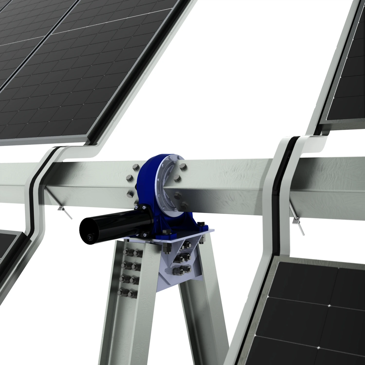 New Self-Balancing Single Axis Solar Tracking/Solar Tracker With A Type Strut By Earth Anchor, Slewing Drive Suit Bifacial PV