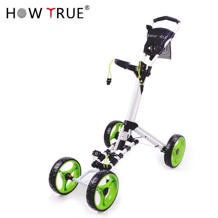 Four-wheel folding golf bag cart multi-colour optional carry ball bag and pin jack umbrella stand and brake function